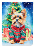 Yorkshire Terrier Yorkie Christmas House Flag 28x40 Porch Sleeve Pole Decorative Outside Yard Banner Artwork Wall Hanging, Polyester