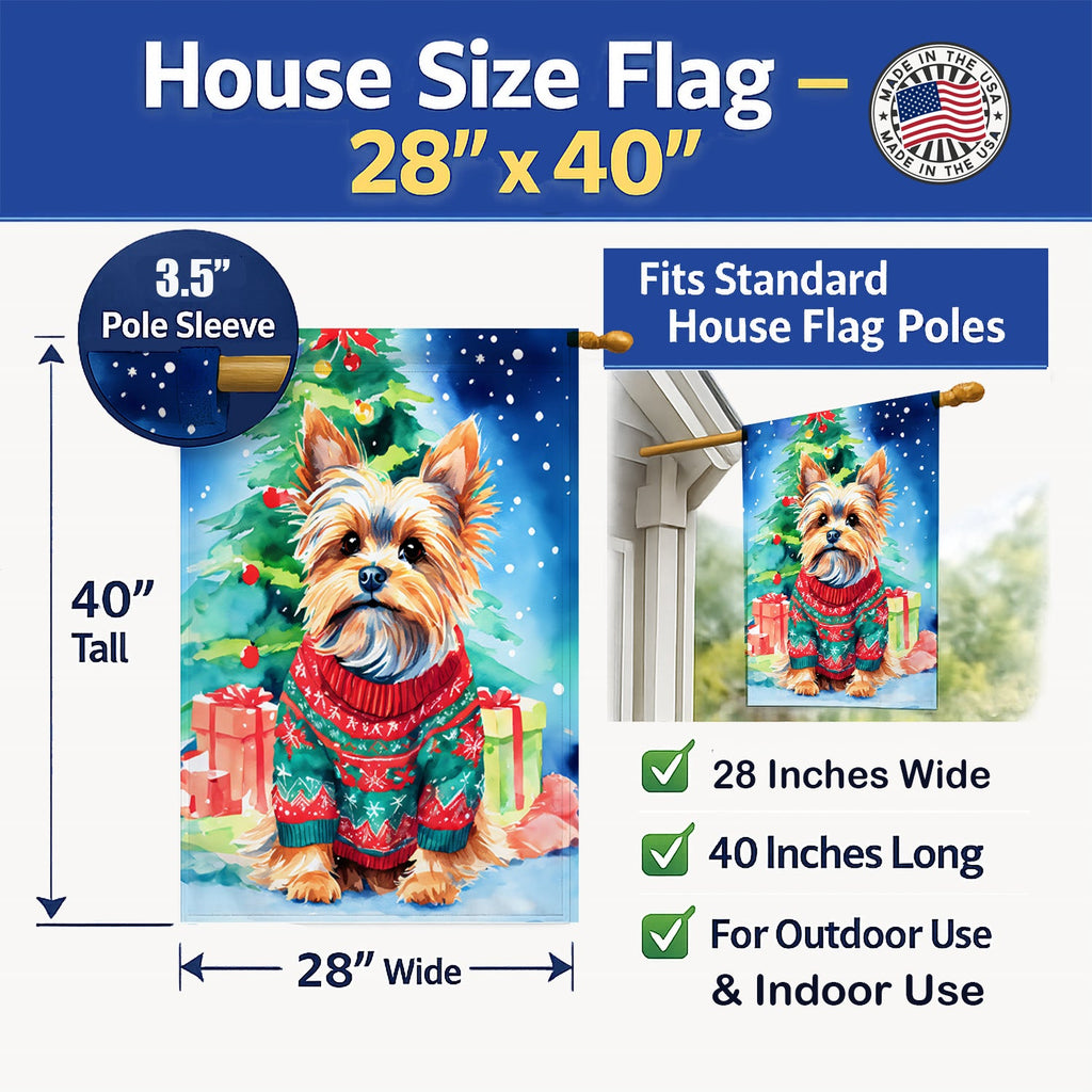 Yorkshire Terrier Yorkie Christmas House Flag 28x40 Porch Sleeve Pole Decorative Outside Yard Banner Artwork Wall Hanging, Polyester
