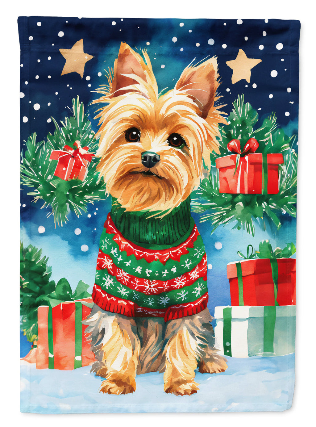 Yorkshire Terrier Yorkie Christmas House Flag 28x40 Porch Sleeve Pole Decorative Outside Yard Banner Artwork Wall Hanging, Polyester