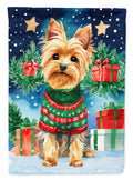 Yorkshire Terrier Yorkie Christmas House Flag 28x40 Porch Sleeve Pole Decorative Outside Yard Banner Artwork Wall Hanging, Polyester