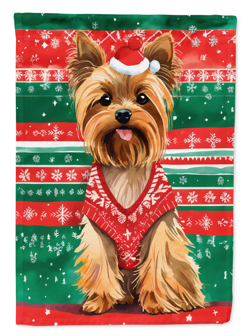Yorkshire Terrier Yorkie Christmas House Flag 28x40 Porch Sleeve Pole Decorative Outside Yard Banner Artwork Wall Hanging, Polyester