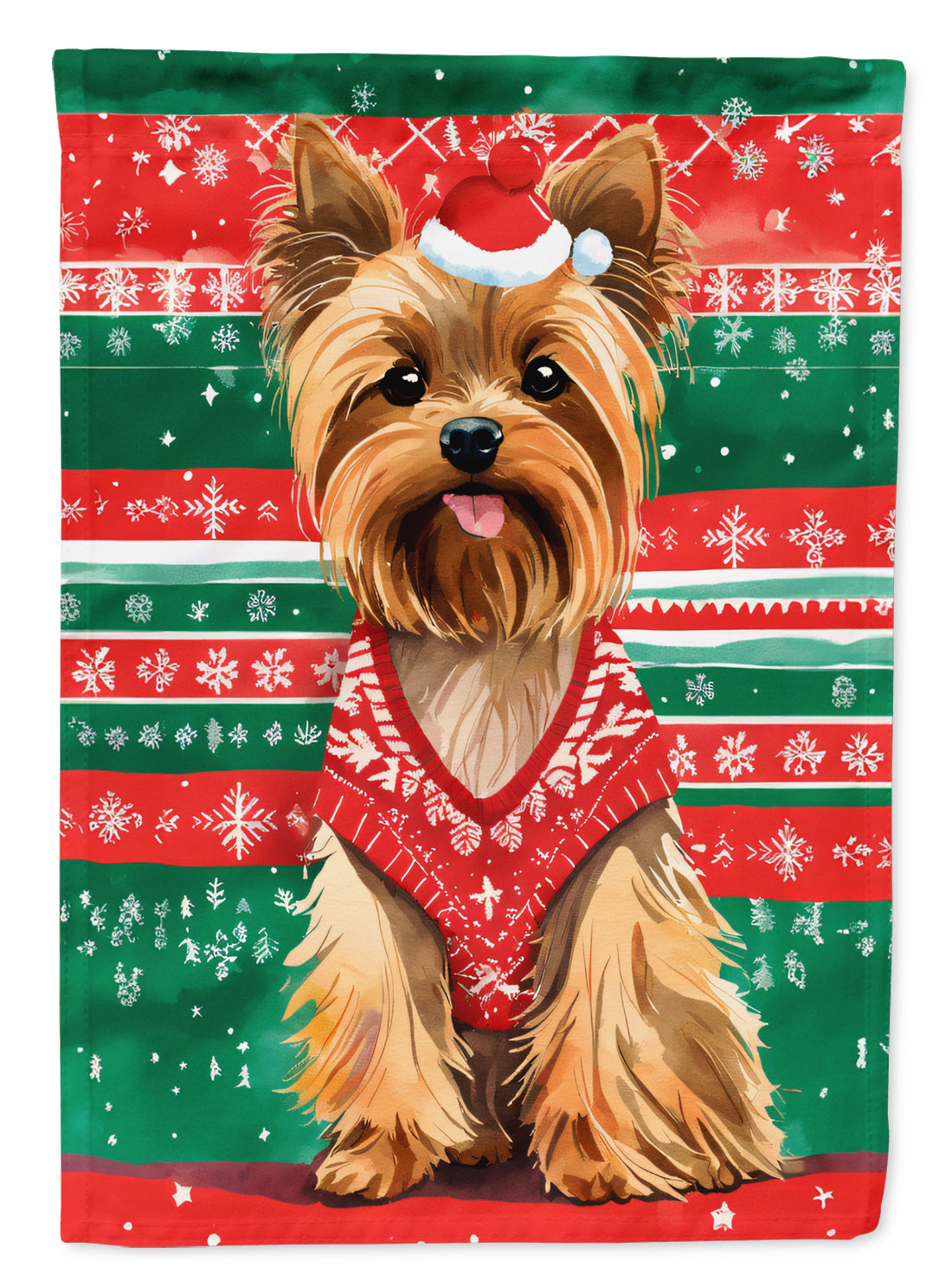 Yorkshire Terrier Yorkie Christmas House Flag 28x40 Porch Sleeve Pole Decorative Outside Yard Banner Artwork Wall Hanging, Polyester