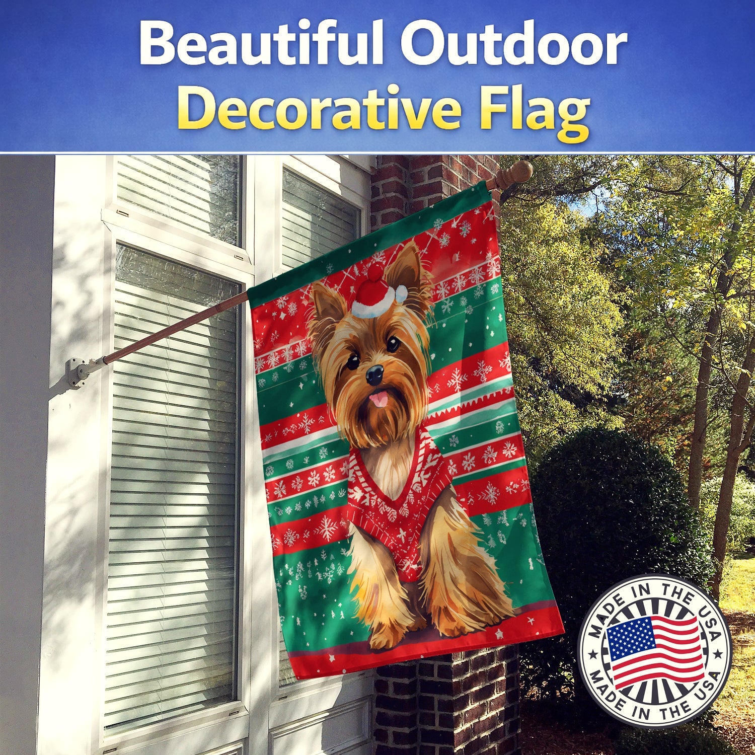 Yorkshire Terrier Yorkie Christmas House Flag 28x40 Porch Sleeve Pole Decorative Outside Yard Banner Artwork Wall Hanging, Polyester