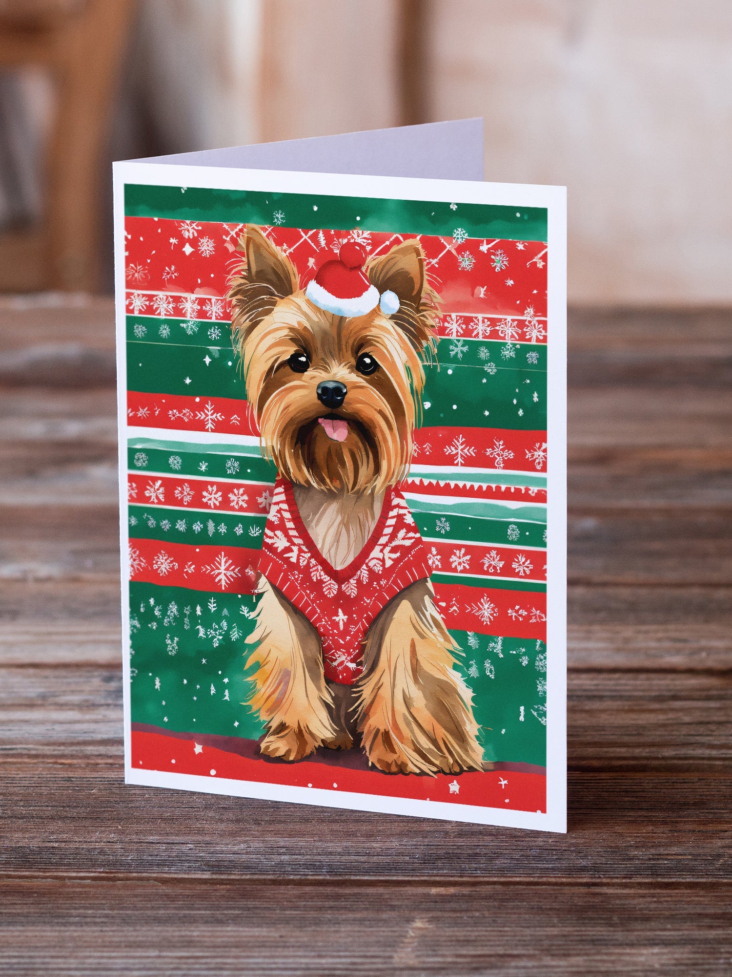 Yorkshire Terrier Yorkie Christmas Greeting Cards Pack of 8 Blank Cards with Envelopes Whimsical A7 Size 5x7