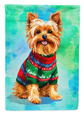 Yorkshire Terrier Yorkie Christmas House Flag 28x40 Porch Sleeve Pole Decorative Outside Yard Banner Artwork Wall Hanging, Polyester