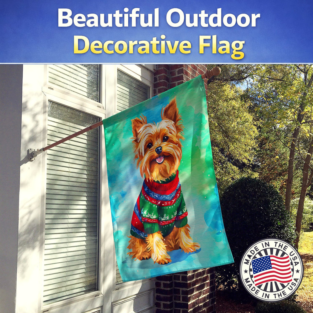 Yorkshire Terrier Yorkie Christmas House Flag 28x40 Porch Sleeve Pole Decorative Outside Yard Banner Artwork Wall Hanging, Polyester