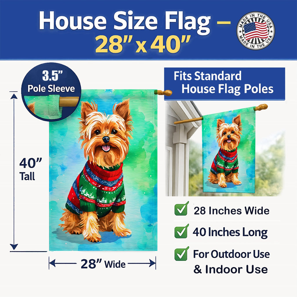 Yorkshire Terrier Yorkie Christmas House Flag 28x40 Porch Sleeve Pole Decorative Outside Yard Banner Artwork Wall Hanging, Polyester