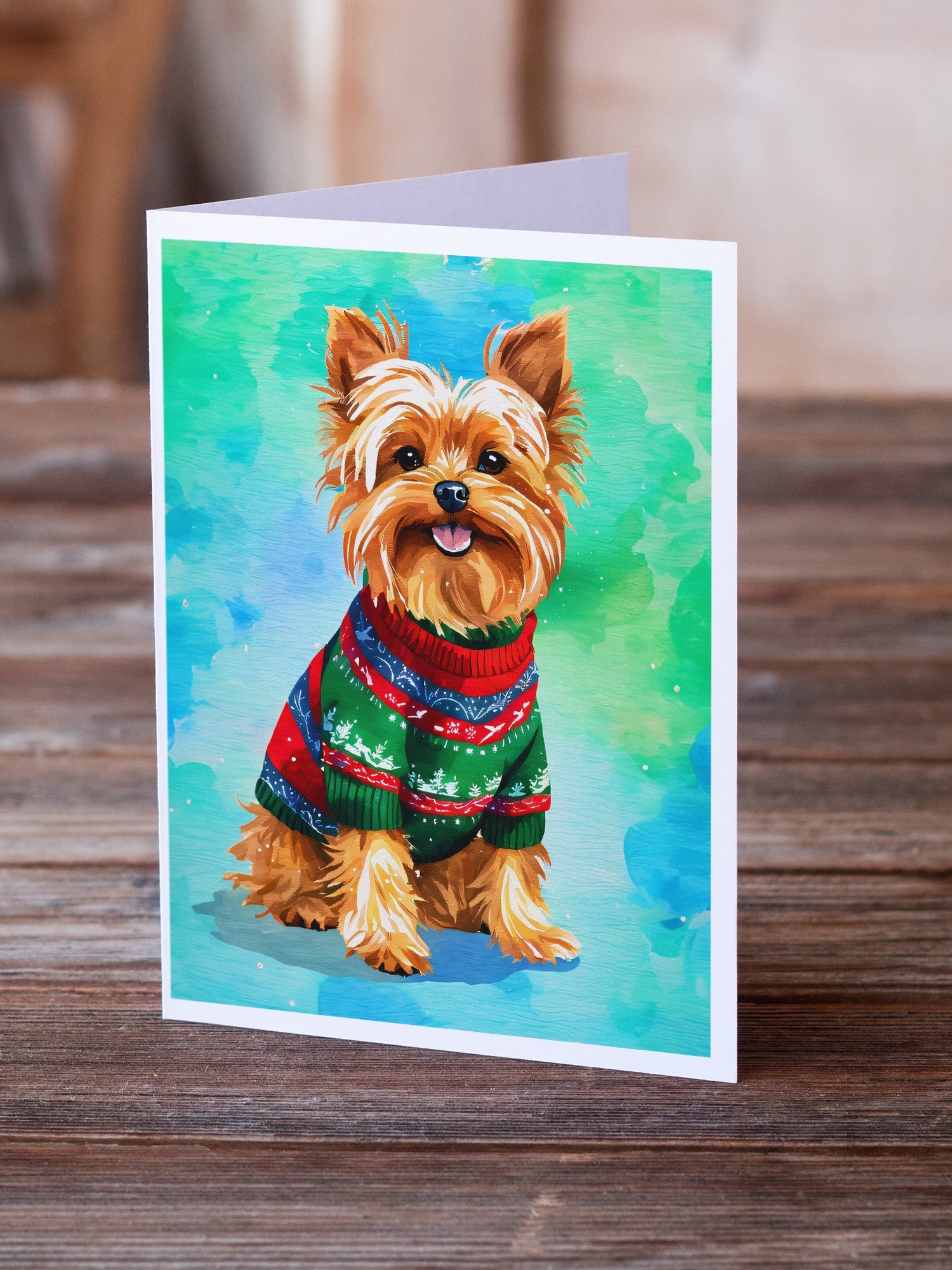 Yorkshire Terrier Yorkie Christmas Greeting Cards Pack of 8 Blank Cards with Envelopes Whimsical A7 Size 5x7
