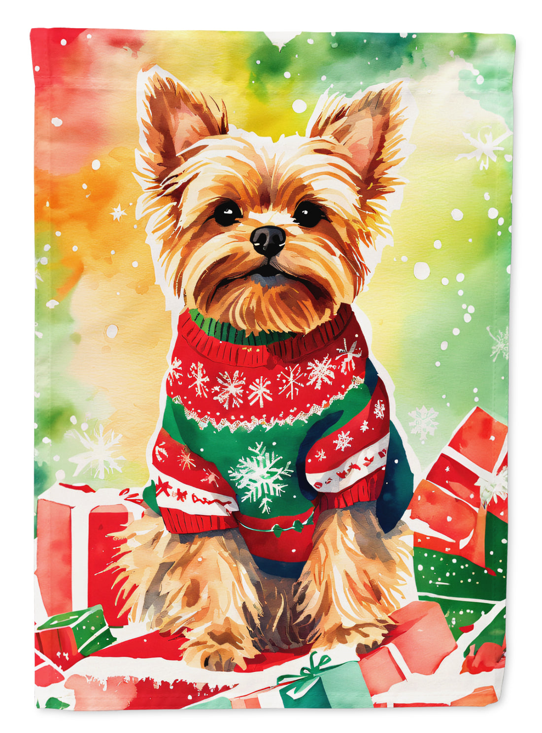 Yorkshire Terrier Yorkie Christmas House Flag 28x40 Porch Sleeve Pole Decorative Outside Yard Banner Artwork Wall Hanging, Polyester