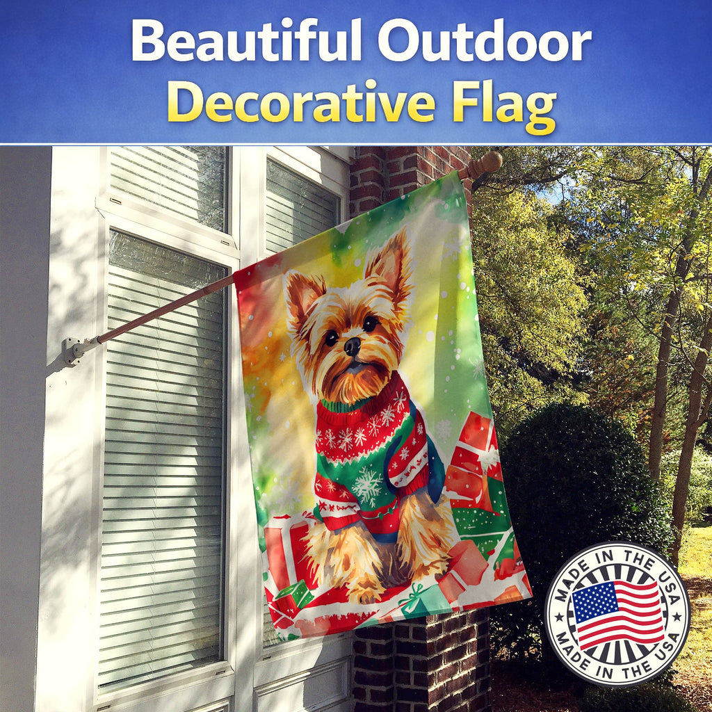 Yorkshire Terrier Yorkie Christmas House Flag 28x40 Porch Sleeve Pole Decorative Outside Yard Banner Artwork Wall Hanging, Polyester