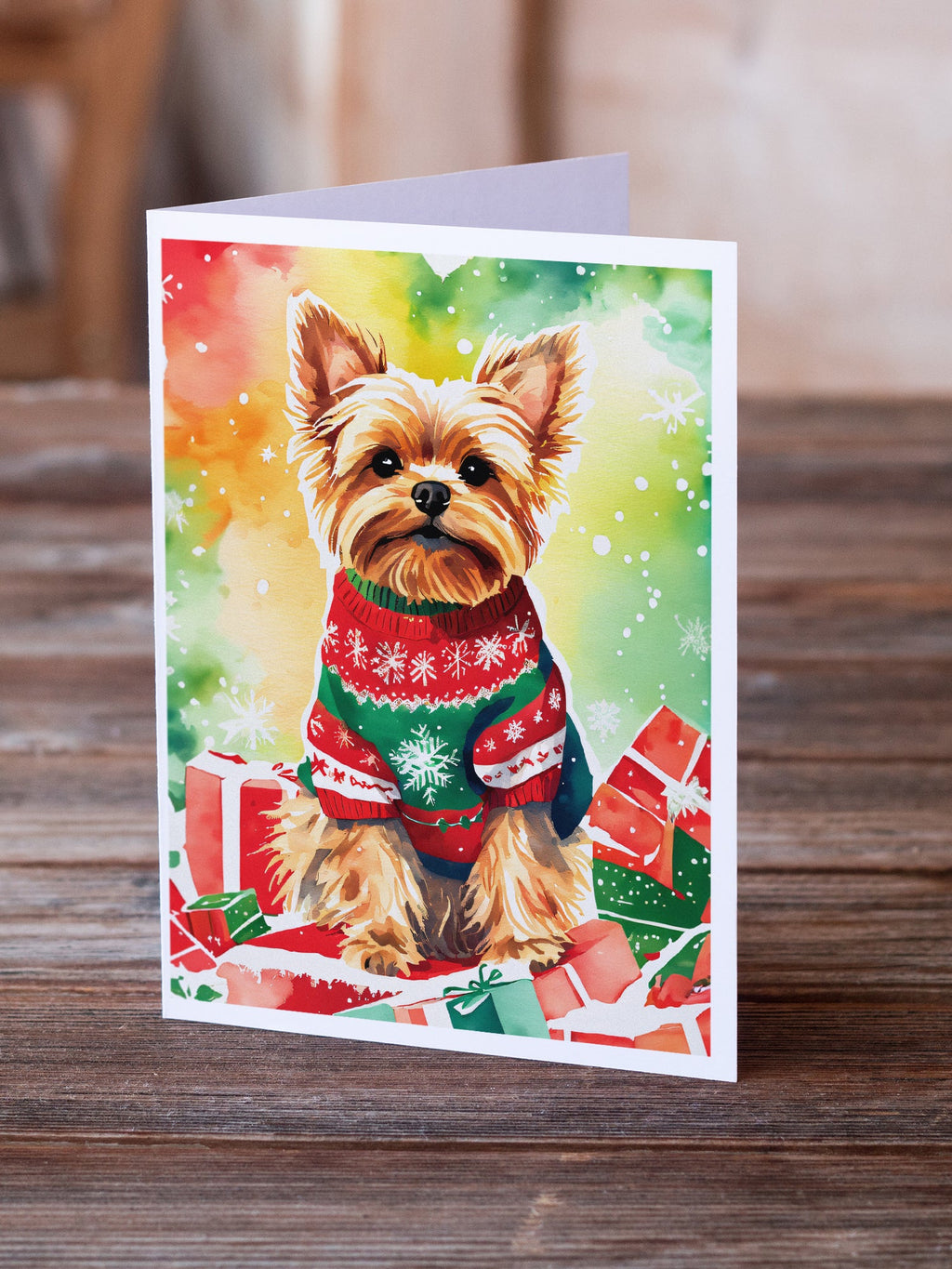 Yorkshire Terrier Yorkie Christmas Greeting Cards Pack of 8 Blank Cards with Envelopes Whimsical A7 Size 5x7