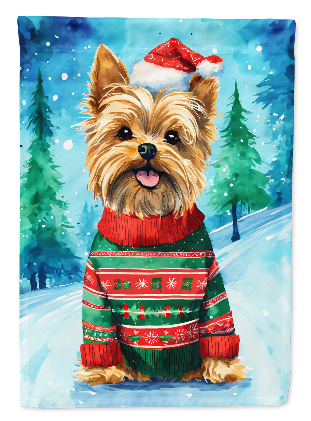 Yorkshire Terrier Yorkie Christmas House Flag 28x40 Porch Sleeve Pole Decorative Outside Yard Banner Artwork Wall Hanging, Polyester