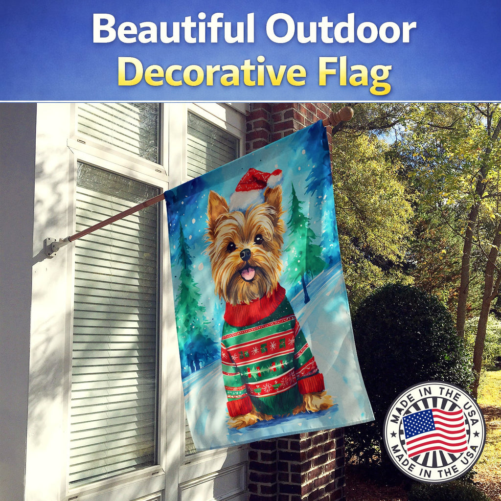 Yorkshire Terrier Yorkie Christmas House Flag 28x40 Porch Sleeve Pole Decorative Outside Yard Banner Artwork Wall Hanging, Polyester
