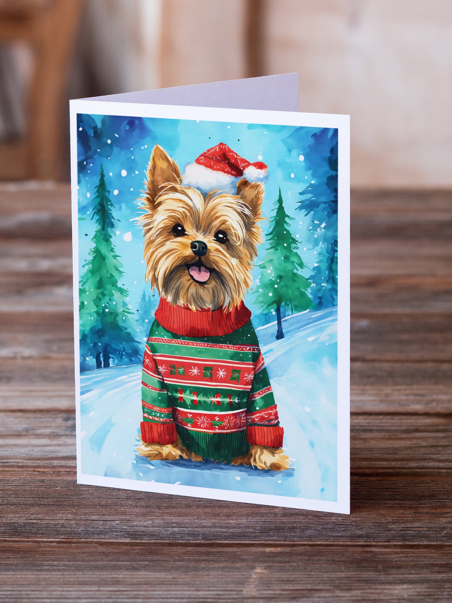 Yorkshire Terrier Yorkie Christmas Greeting Cards Pack of 8 Blank Cards with Envelopes Whimsical A7 Size 5x7