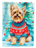 Yorkshire Terrier Yorkie Christmas House Flag 28x40 Porch Sleeve Pole Decorative Outside Yard Banner Artwork Wall Hanging, Polyester