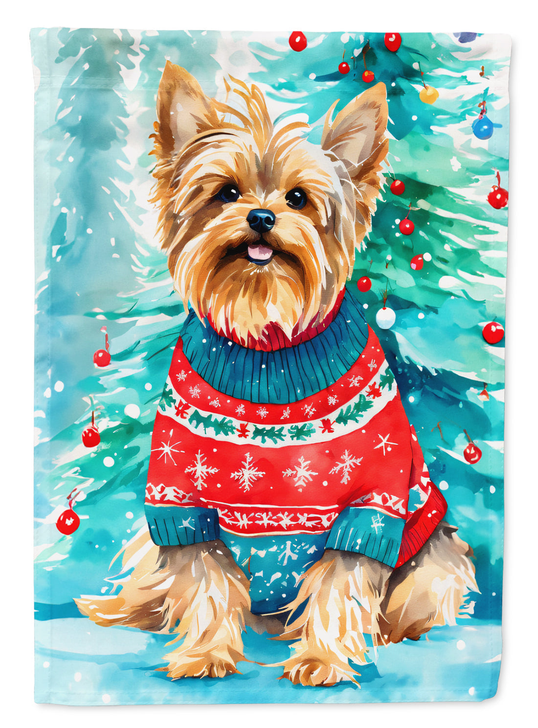 Yorkshire Terrier Yorkie Christmas House Flag 28x40 Porch Sleeve Pole Decorative Outside Yard Banner Artwork Wall Hanging, Polyester