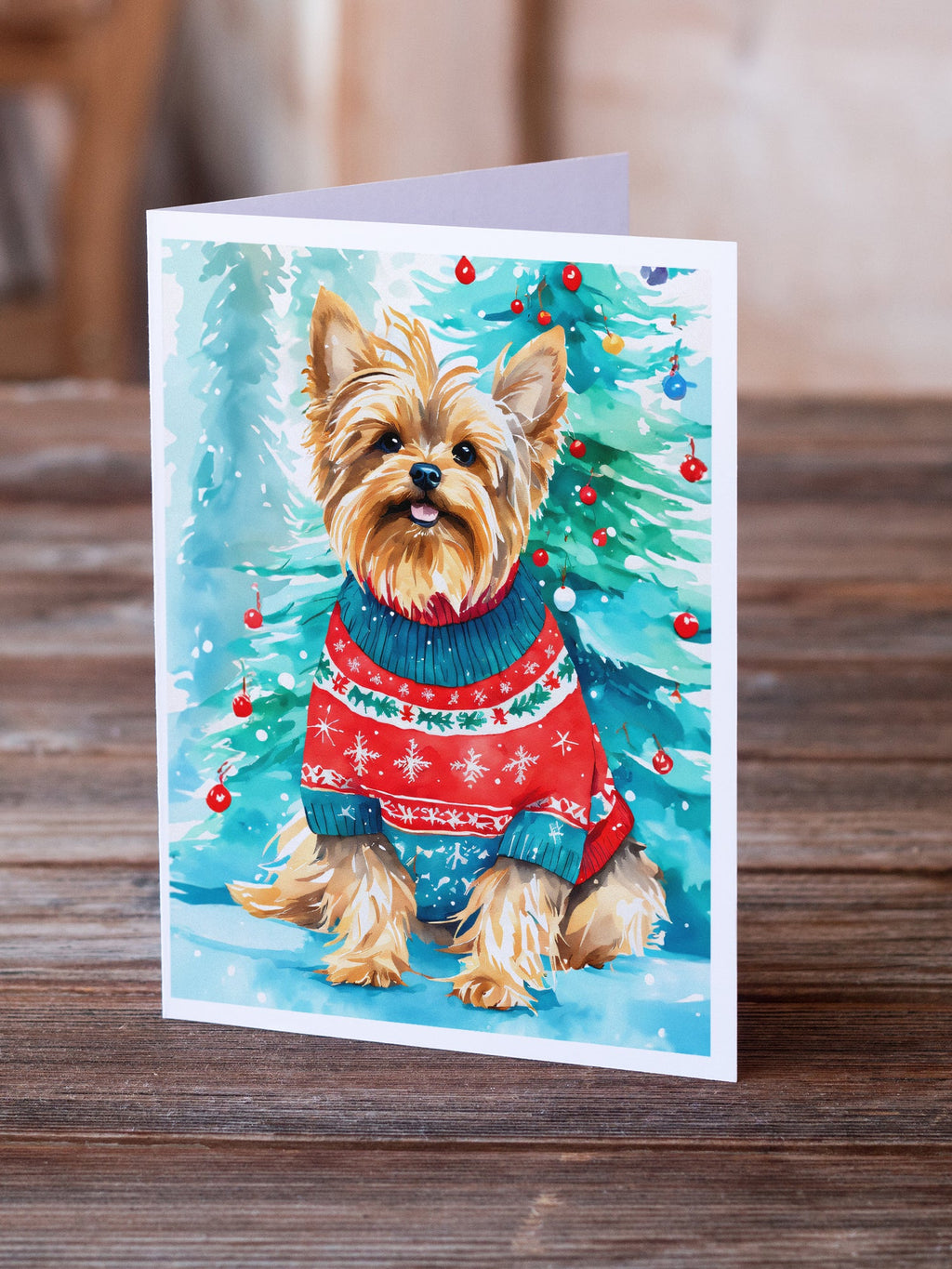 Yorkshire Terrier Yorkie Christmas Greeting Cards Pack of 8 Blank Cards with Envelopes Whimsical A7 Size 5x7