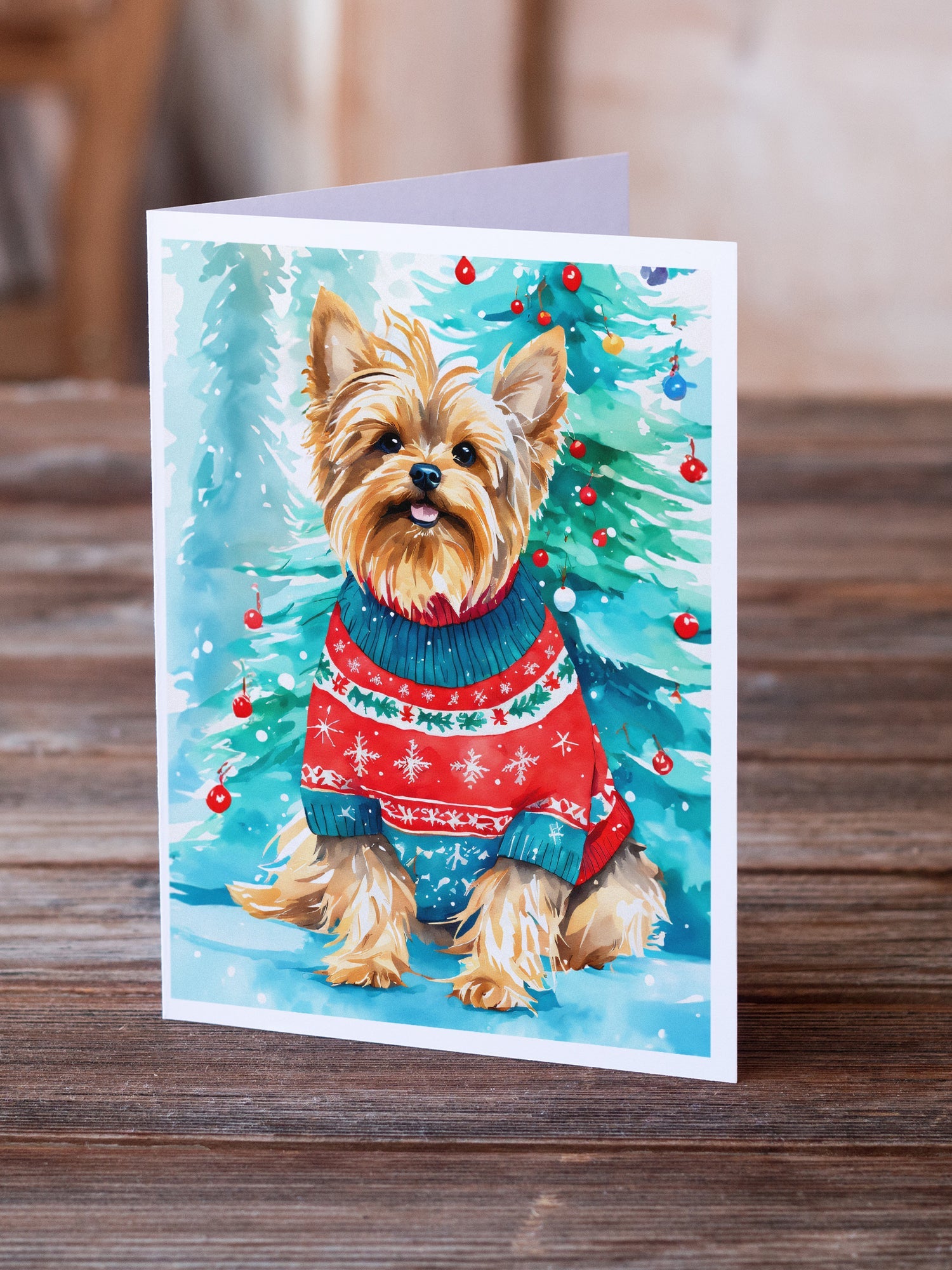 Yorkshire Terrier Yorkie Christmas Greeting Cards Pack of 8 Blank Cards with Envelopes Whimsical A7 Size 5x7