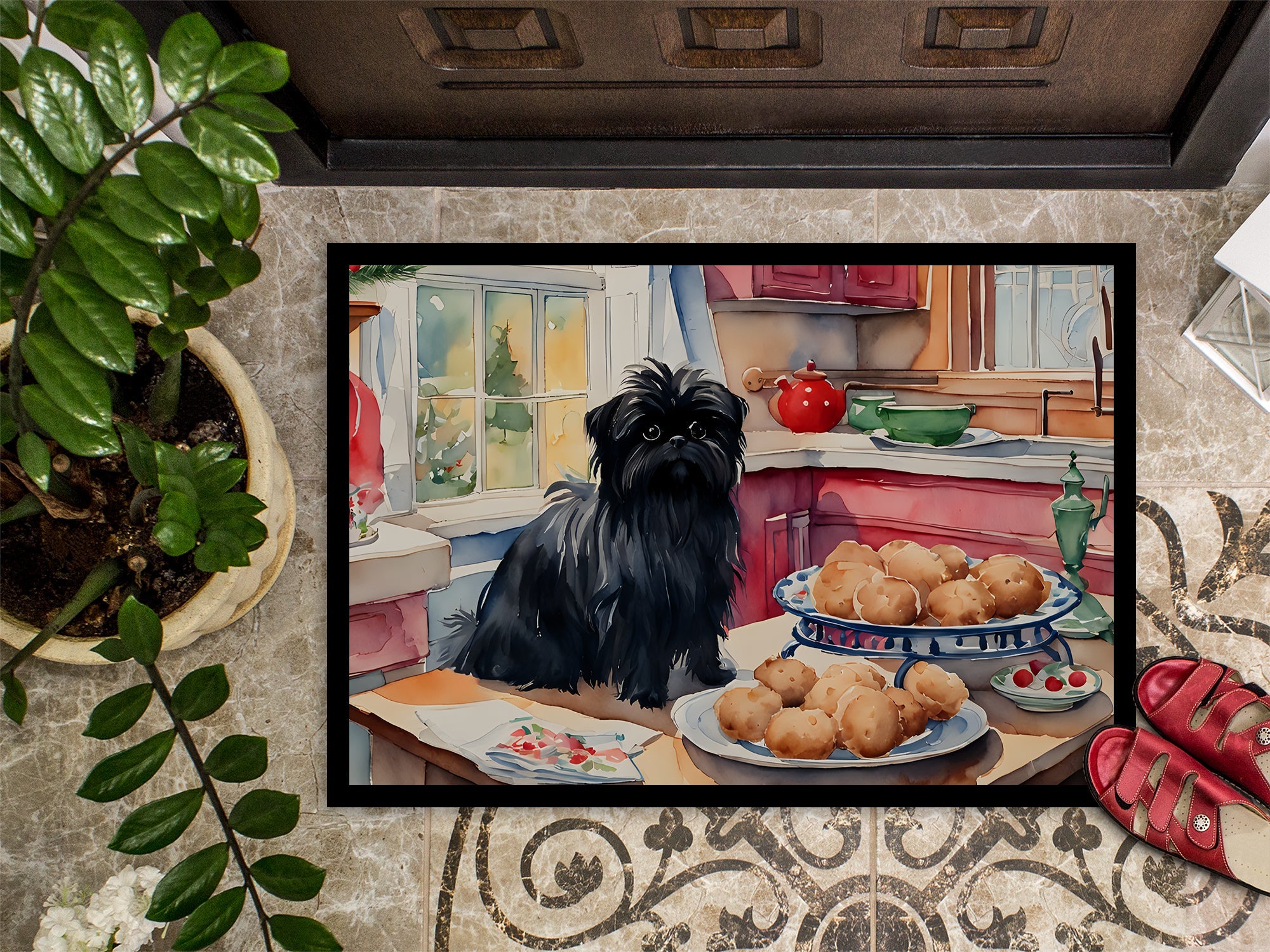 Affenpinscher Christmas Cookies Doormat Indoor Outdoor 24H X 36W Front Door Mat Rugs for Entryway, Non Slip Washable Low Pile,
