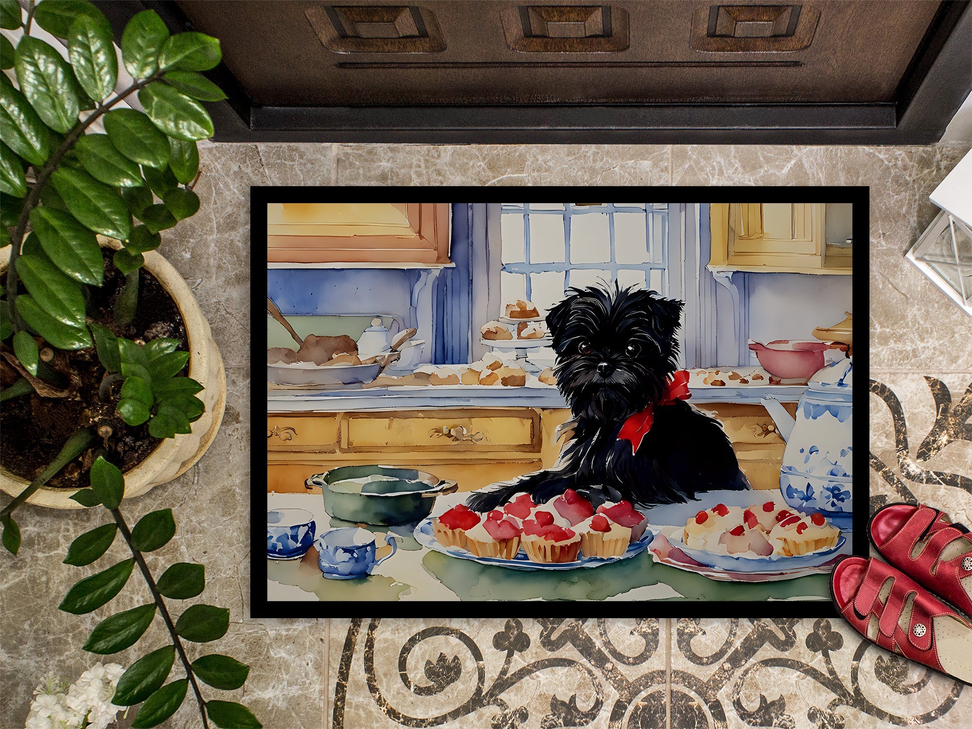 Affenpinscher Christmas Cookies Doormat Indoor Outdoor 24H X 36W Front Door Mat Rugs for Entryway, Non Slip Washable Low Pile,