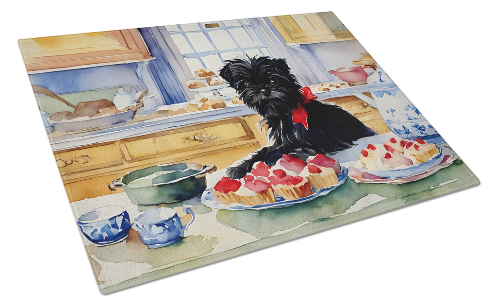 Affenpinscher Christmas Cookies Cutting Board Tempered Glass Kitchen Cutting Surface, Heat Resistant Chopping, Non-Slip Feet, Food Prep & Serving