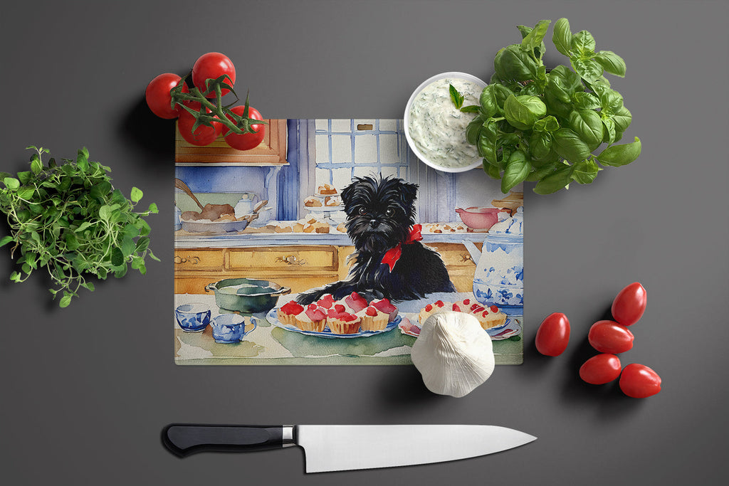 Affenpinscher Christmas Cookies Cutting Board Tempered Glass Kitchen Cutting Surface, Heat Resistant Chopping, Non-Slip Feet, Food Prep & Serving