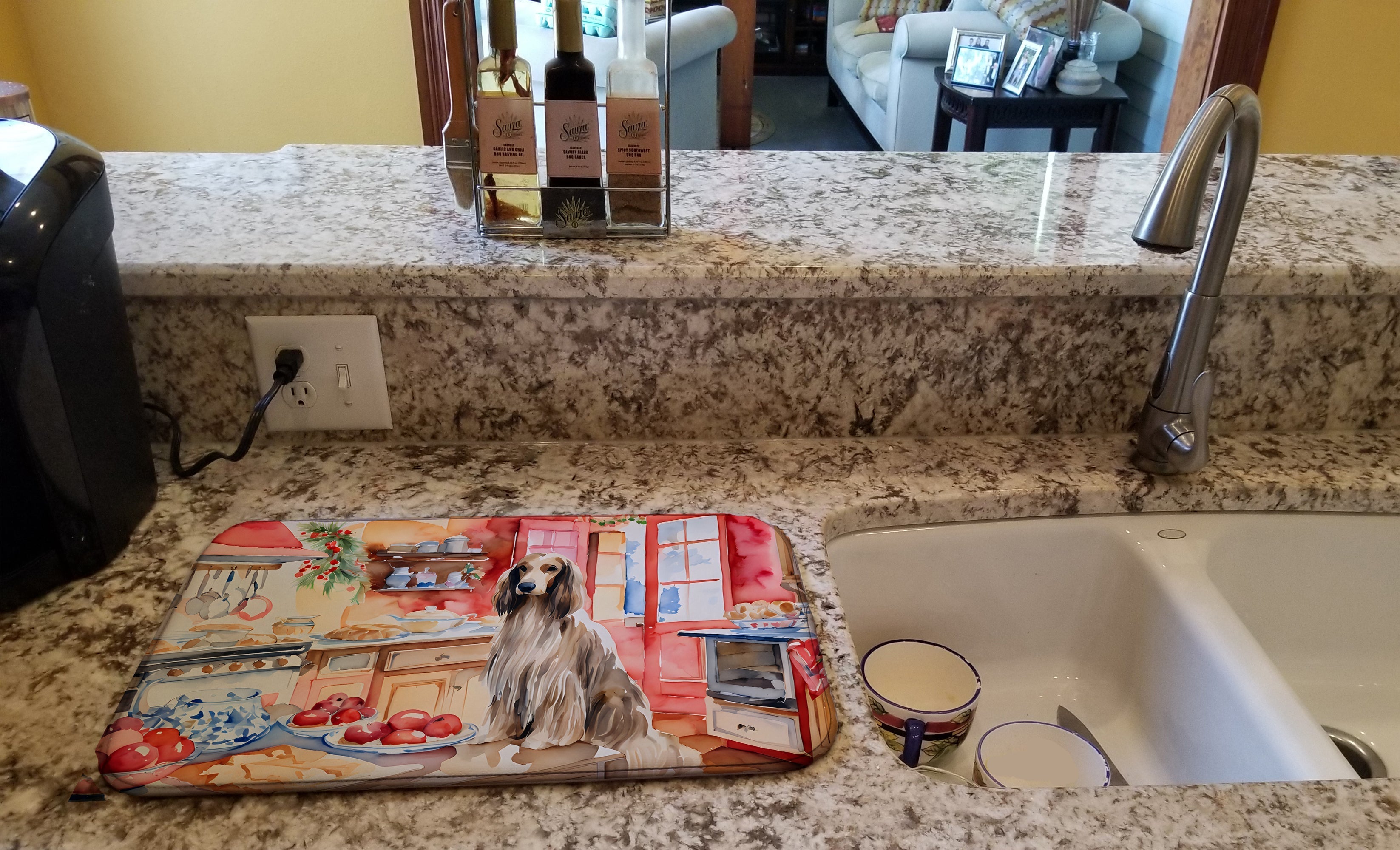 Afghan Hound Christmas Cookies Dish Drying Mat Absorbent Dish Drying Mat Pad for Kitchen Counter Dish Drainer Mat for Countertop, 14 x 21", Multicolor