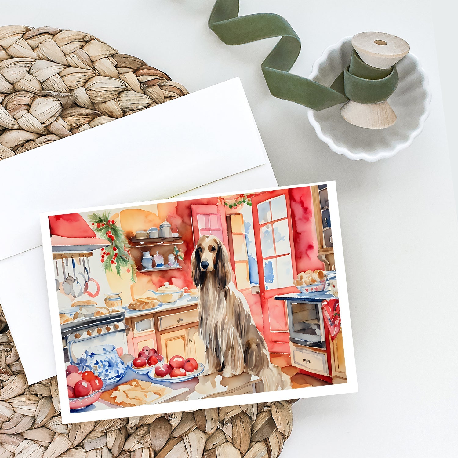 Afghan Hound Christmas Cookies Greeting Cards Pack of 8 Blank Cards with Envelopes Whimsical A7 Size 5x7