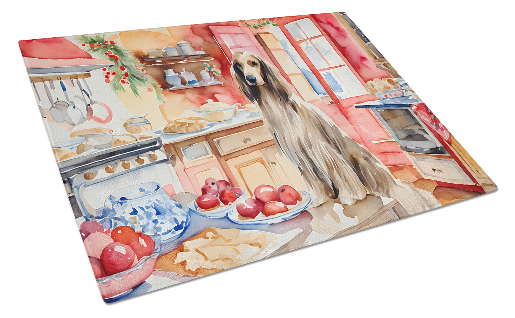 Afghan Hound Christmas Cookies Cutting Board Tempered Glass Kitchen Cutting Surface, Heat Resistant Chopping, Non-Slip Feet, Food Prep & Serving