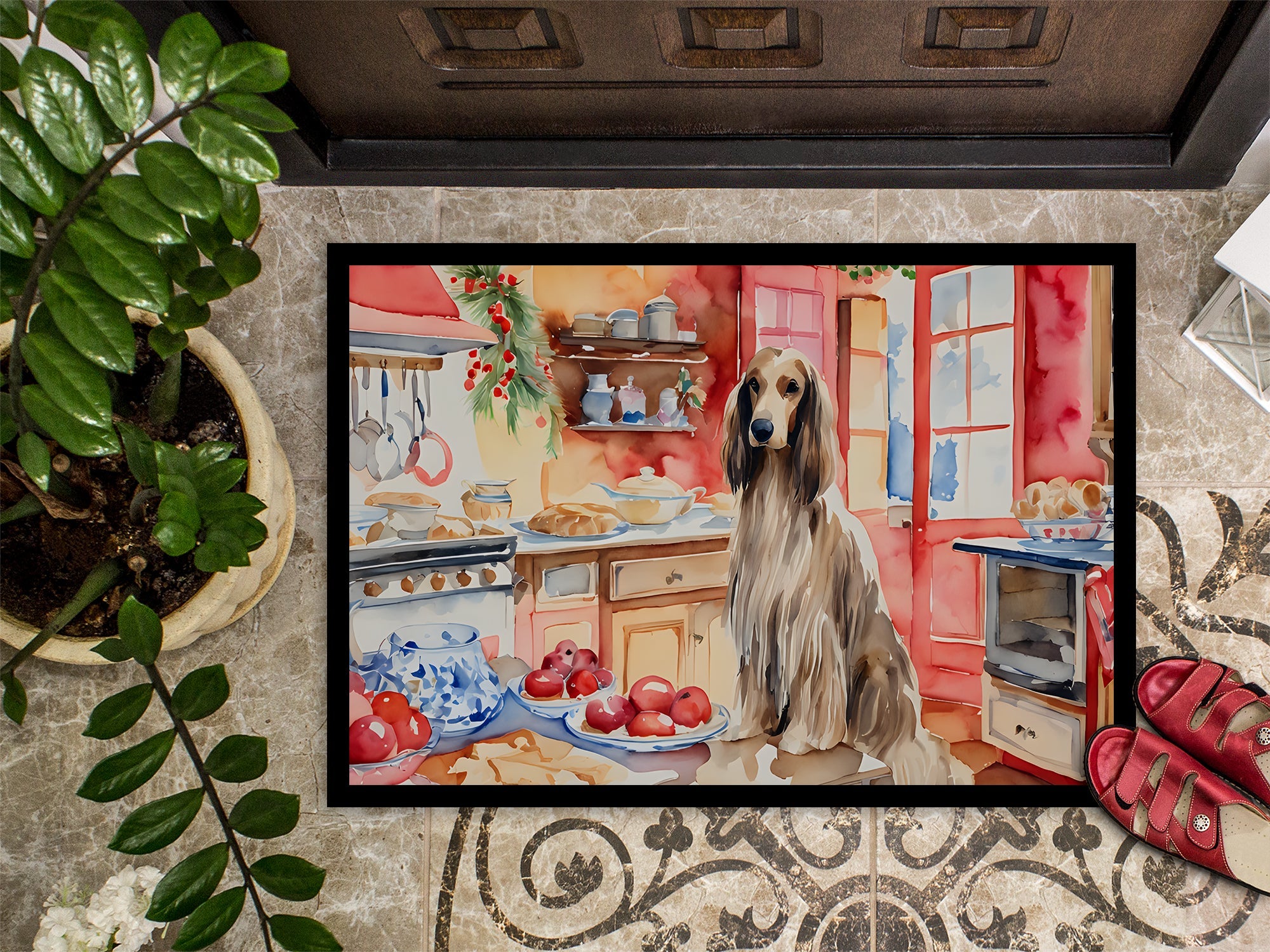 Afghan Hound Christmas Cookies Doormat Indoor Outdoor 18H X 27W Front Door Mat Rugs for Entryway, Non Slip Washable