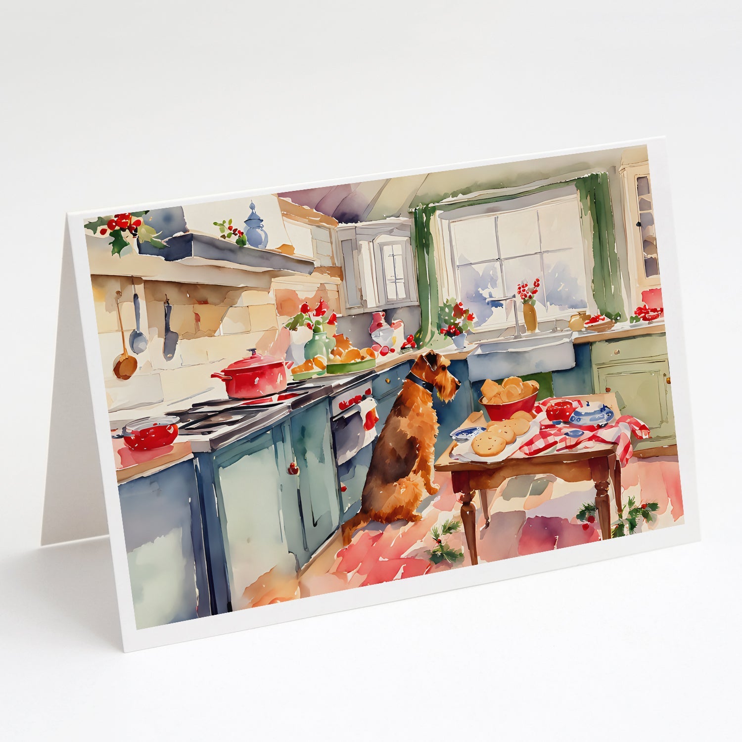 Airedale Terrier Christmas Cookies Greeting Cards Pack of 8 Blank Cards with Envelopes Whimsical A7 Size 5x7