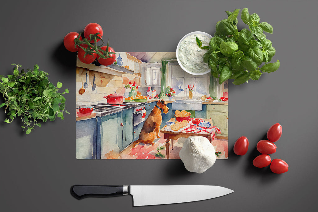 Airedale Terrier Christmas Cookies Cutting Board Tempered Glass Kitchen Cutting Surface, Heat Resistant Chopping, Non-Slip Feet, Food Prep & Serving