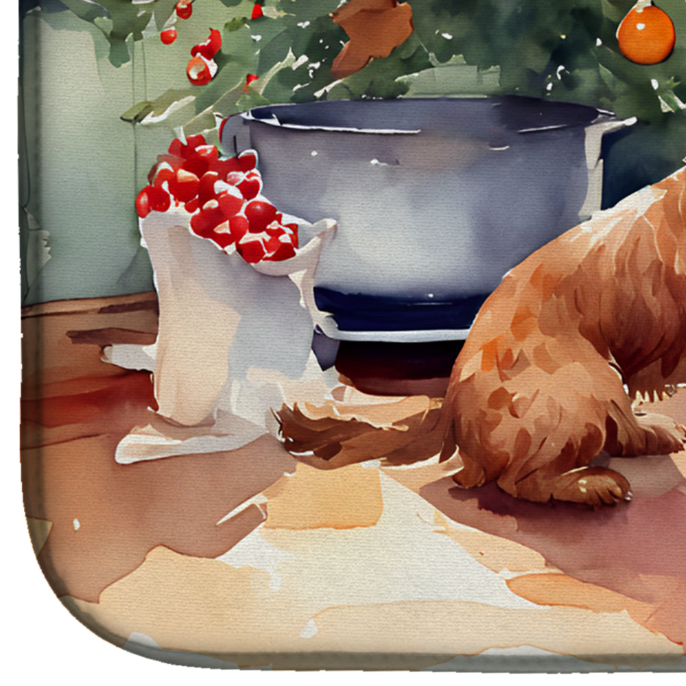 Airedale Terrier Christmas Cookies Dish Drying Mat Absorbent Dish Drying Mat Pad for Kitchen Counter Dish Drainer Mat for Countertop, 14 x 21", Multicolor