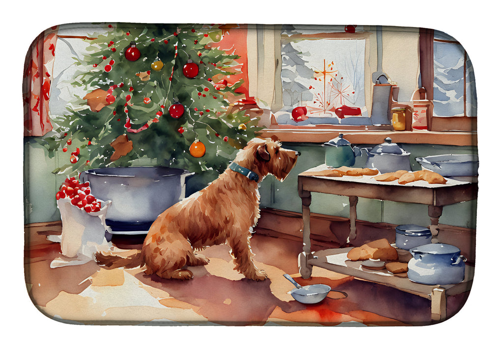 Airedale Terrier Christmas Cookies Dish Drying Mat Absorbent Dish Drying Mat Pad for Kitchen Counter Dish Drainer Mat for Countertop, 14 x 21", Multicolor