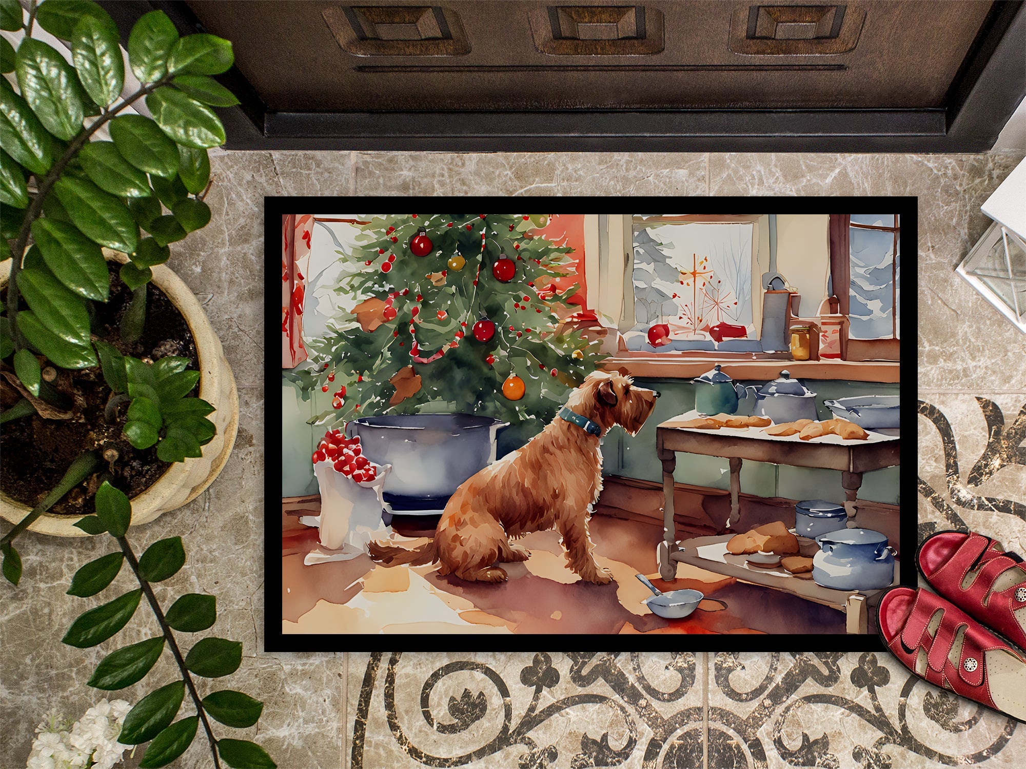 Airedale Terrier Christmas Cookies Doormat Indoor Outdoor 24H X 36W Front Door Mat Rugs for Entryway, Non Slip Washable Low Pile,