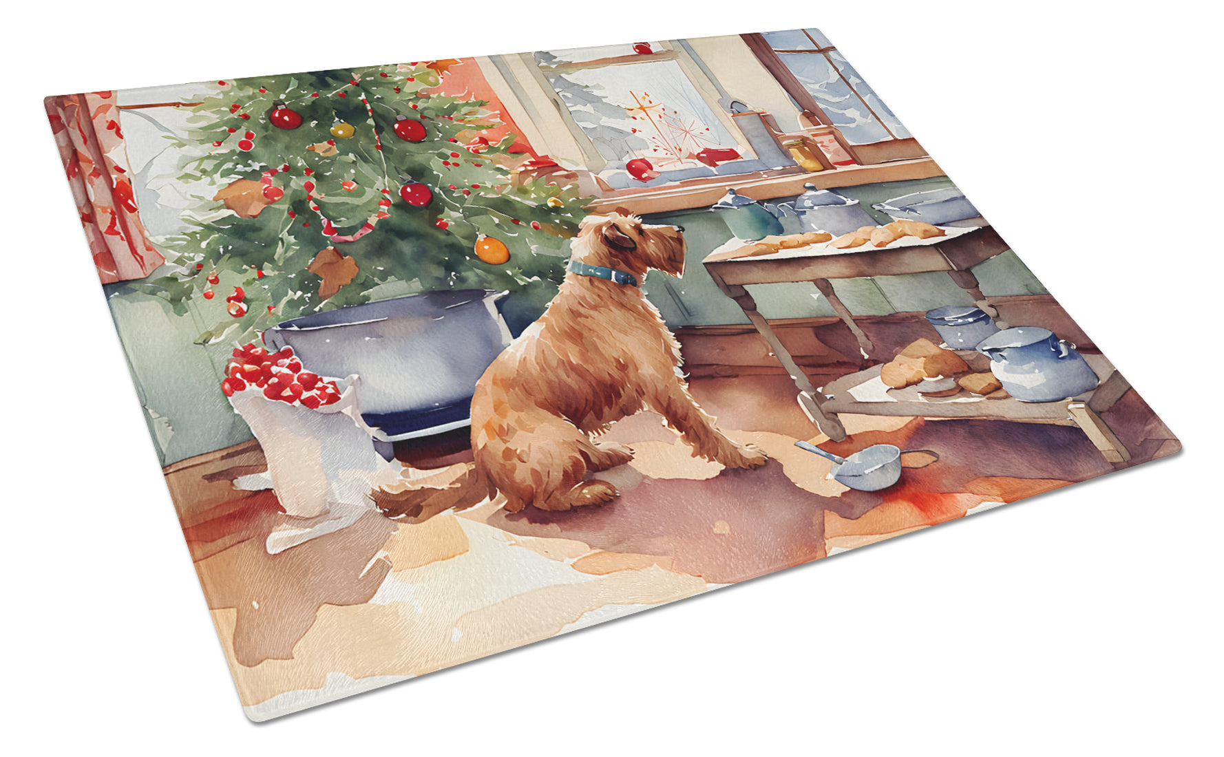 Airedale Terrier Christmas Cookies Cutting Board Tempered Glass Kitchen Cutting Surface, Heat Resistant Chopping, Non-Slip Feet, Food Prep & Serving