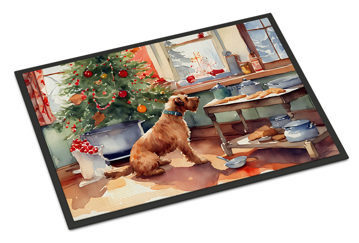 Airedale Terrier Christmas Cookies Doormat Indoor Outdoor 18H X 27W Front Door Mat Rugs for Entryway, Non Slip Washable