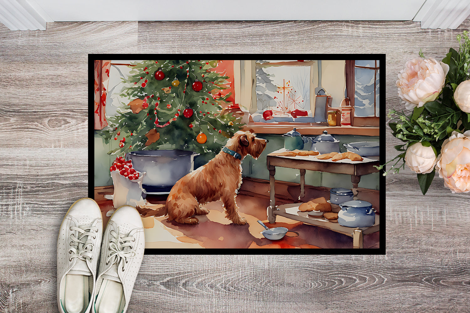 Airedale Terrier Christmas Cookies Doormat Indoor Outdoor 18H X 27W Front Door Mat Rugs for Entryway, Non Slip Washable