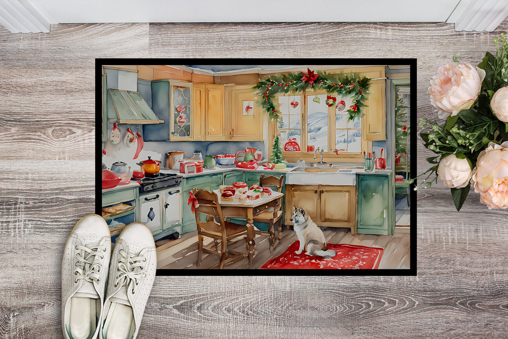 Alaskan Klee Kai Christmas Cookies Doormat Indoor Outdoor 24H X 36W Front Door Mat Rugs for Entryway, Non Slip Washable Low Pile,