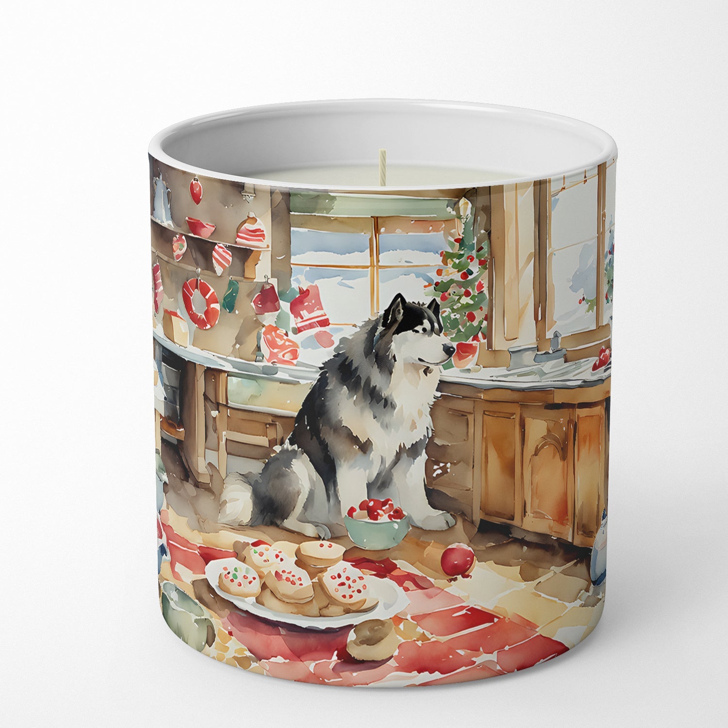 Alaskan Malamute Christmas Cookies Decorative Soy Candle Nature Soy Wax Essential Oil Home Decor Ideal for Bedroom Kitchen Bath Office Gift, 10 oz