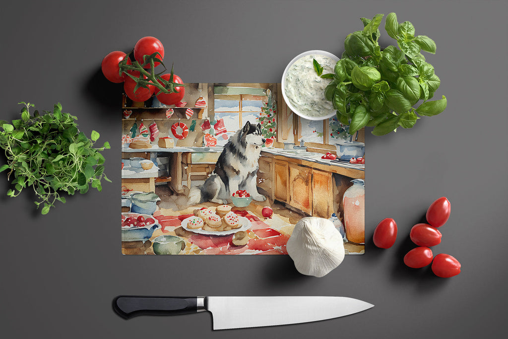 Alaskan Malamute Christmas Cookies Cutting Board Tempered Glass Kitchen Cutting Surface, Heat Resistant Chopping, Non-Slip Feet, Food Prep & Serving
