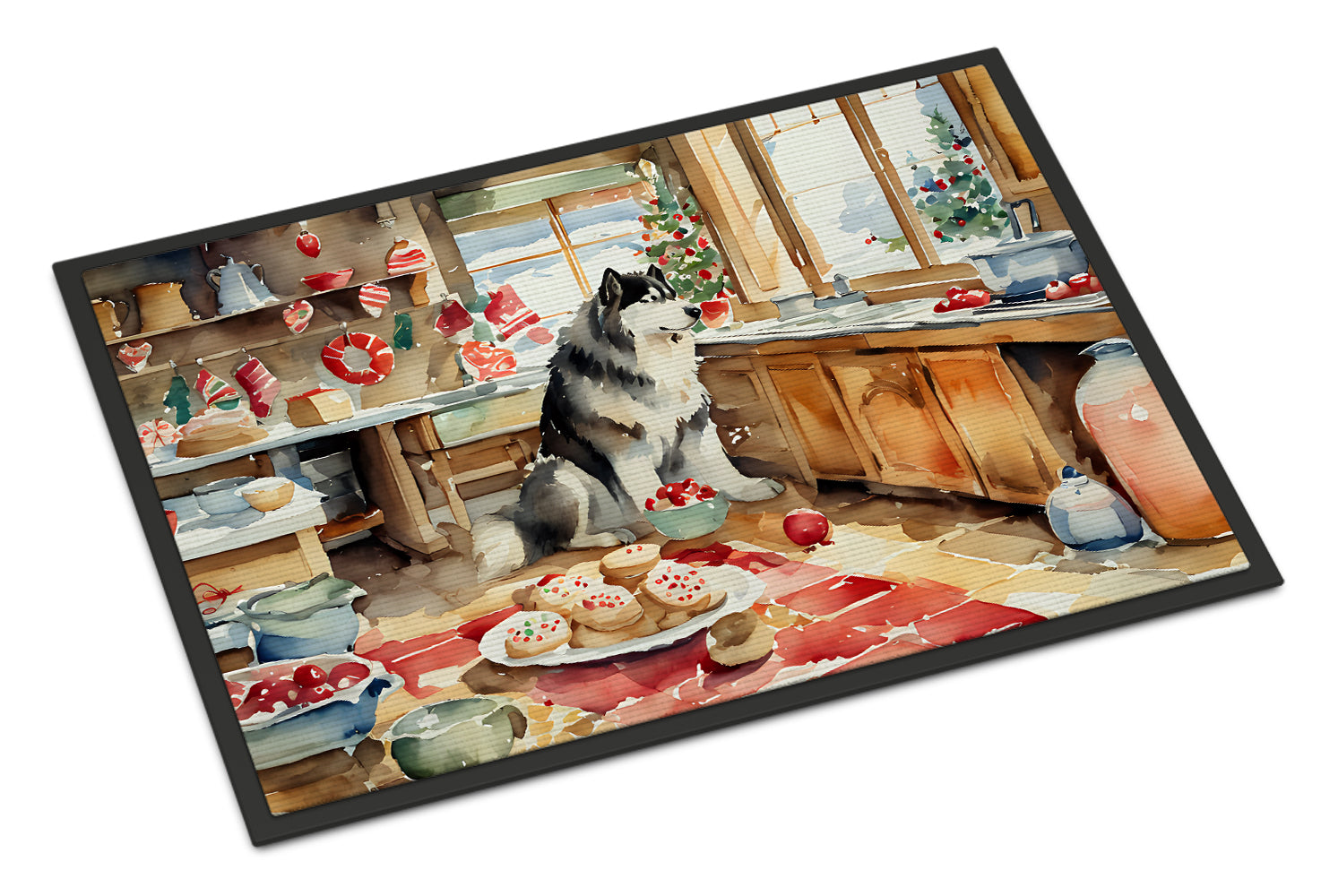 Alaskan Malamute Christmas Cookies Doormat Indoor Outdoor 18H X 27W Front Door Mat Rugs for Entryway, Non Slip Washable
