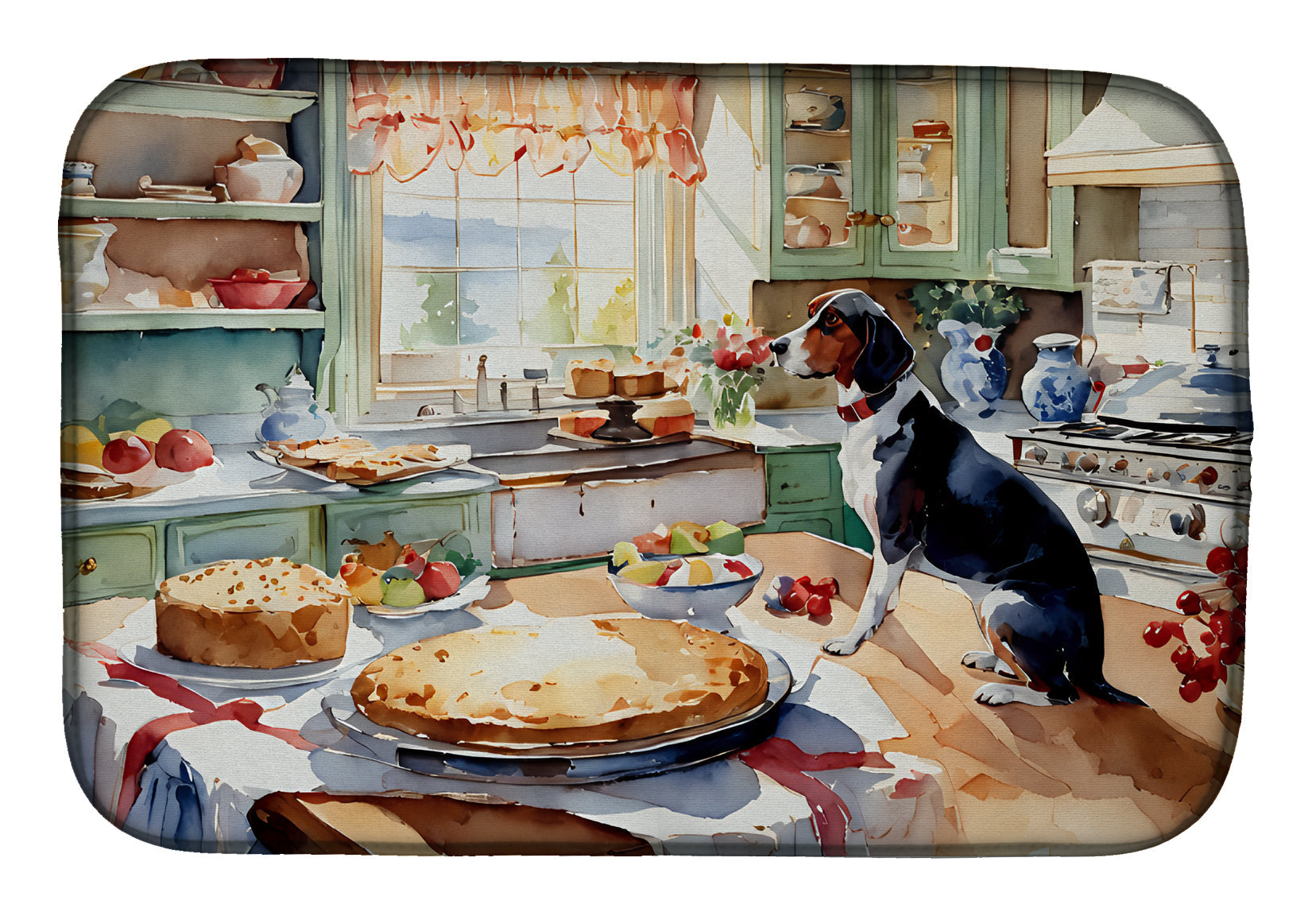 American English Coonhound Christmas Cookies Dish Drying Mat Absorbent Dish Drying Mat Pad for Kitchen Counter Dish Drainer Mat for Countertop, 14 x 21", Multicolor