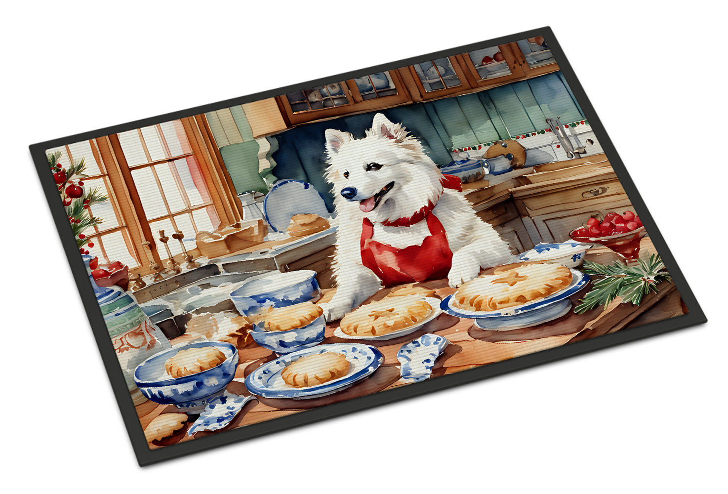 American Eskimo Christmas Cookies Doormat Indoor Outdoor 18H X 27W Front Door Mat Rugs for Entryway, Non Slip Washable