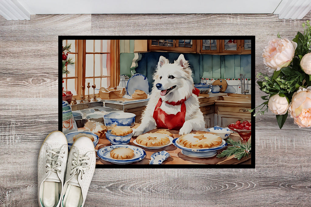 American Eskimo Christmas Cookies Doormat Indoor Outdoor 18H X 27W Front Door Mat Rugs for Entryway, Non Slip Washable
