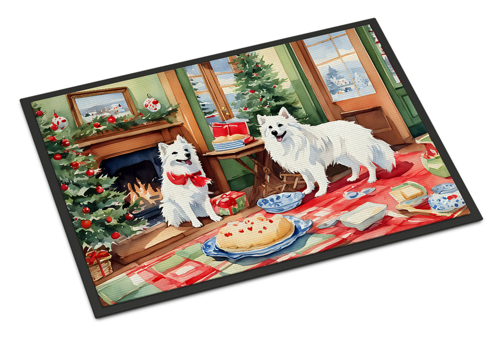 American Eskimo Christmas Cookies Doormat Indoor Outdoor 18H X 27W Front Door Mat Rugs for Entryway, Non Slip Washable