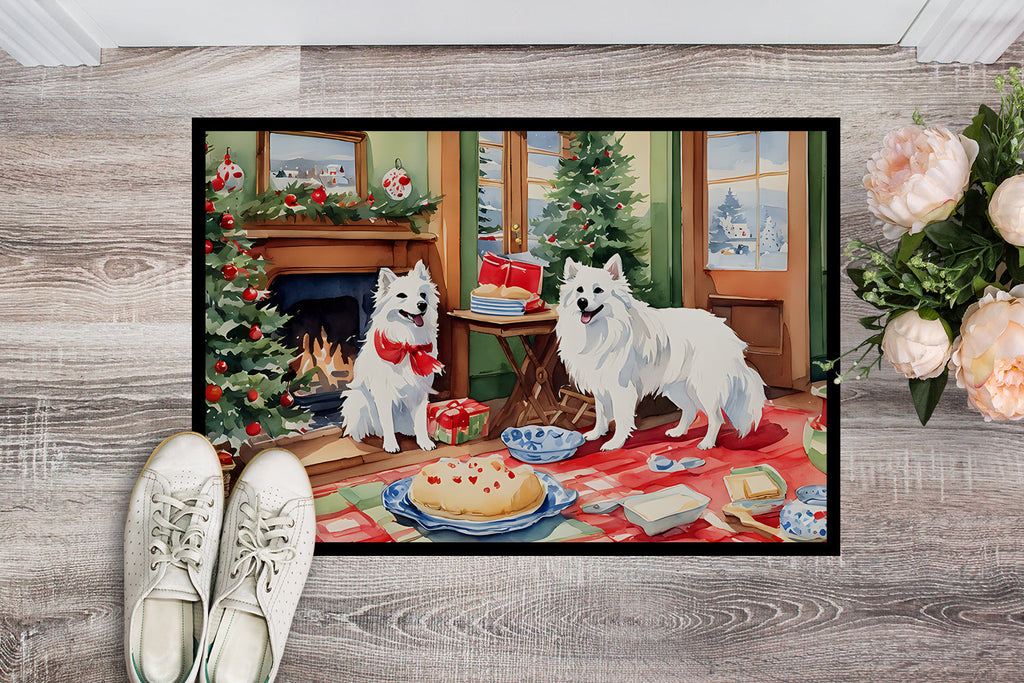 American Eskimo Christmas Cookies Doormat Indoor Outdoor 18H X 27W Front Door Mat Rugs for Entryway, Non Slip Washable
