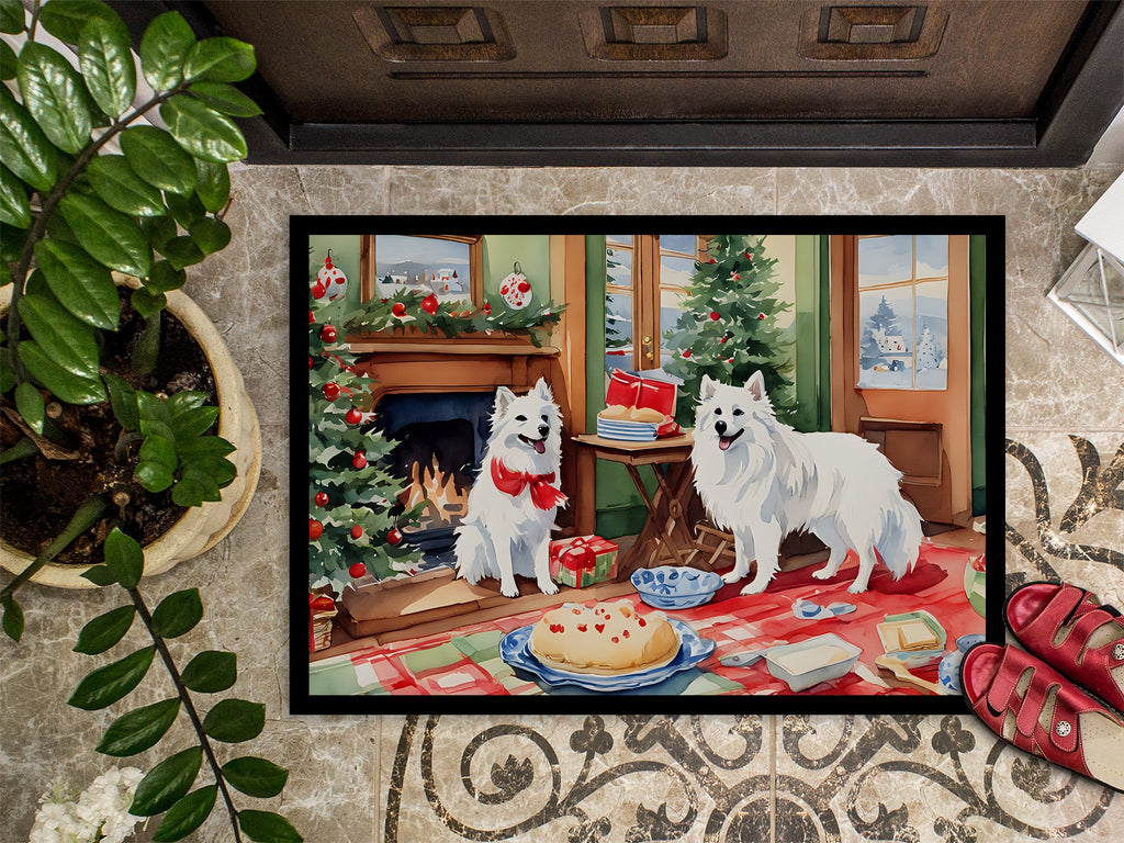 American Eskimo Christmas Cookies Doormat Indoor Outdoor 18H X 27W Front Door Mat Rugs for Entryway, Non Slip Washable