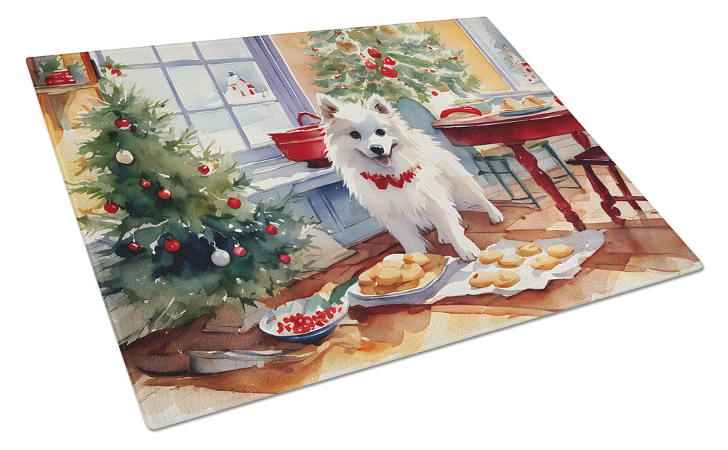 American Eskimo Christmas Cookies Cutting Board Tempered Glass Kitchen Cutting Surface, Heat Resistant Chopping, Non-Slip Feet, Food Prep & Serving