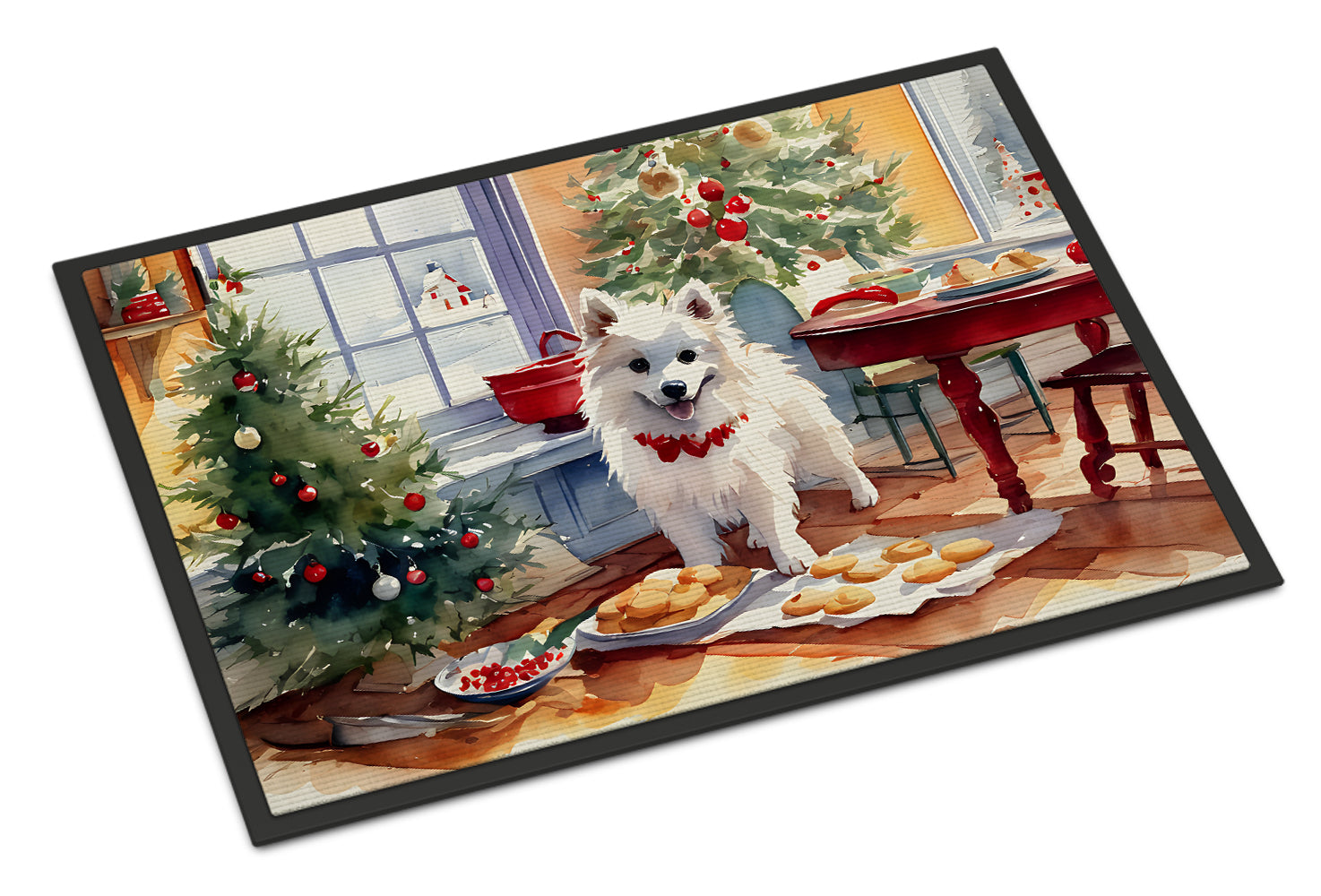 American Eskimo Christmas Cookies Doormat Indoor Outdoor 18H X 27W Front Door Mat Rugs for Entryway, Non Slip Washable